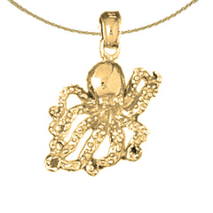 Sterling Silver Octopus Pendant (Rhodium or Yellow Gold-plated)