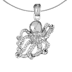 Sterling Silver Octopus Pendant (Rhodium or Yellow Gold-plated)