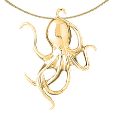 Sterling Silver Octopus Pendant (Rhodium or Yellow Gold-plated)