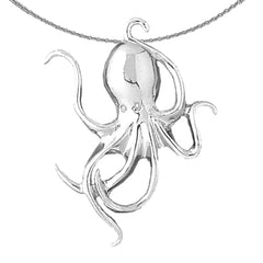 Sterling Silver Octopus Pendant (Rhodium or Yellow Gold-plated)