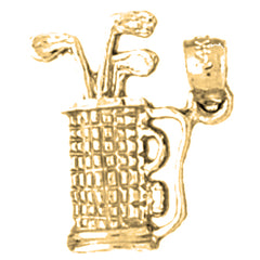 Sterling Silver 3D Golf Bag Pendant (Rhodium or Yellow Gold-plated)