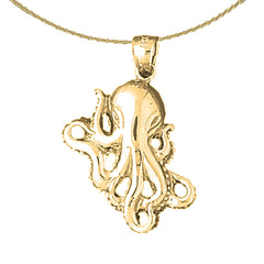 Sterling Silver Octopus Pendant (Rhodium or Yellow Gold-plated)