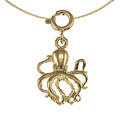 Sterling Silver Octopus Pendant (Rhodium or Yellow Gold-plated)