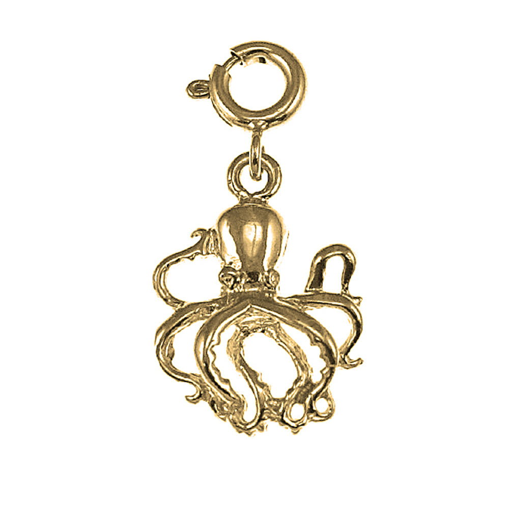 Yellow Gold-plated Silver Octopus Pendant
