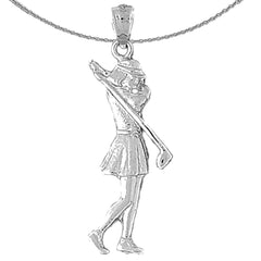 Sterling Silver Lady Golfer Pendant (Rhodium or Yellow Gold-plated)