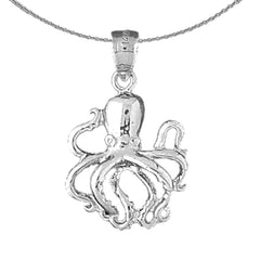 Oktopus-Anhänger aus Sterlingsilber (rhodiniert oder gelbvergoldet)