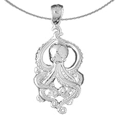 Sterling Silver Octopus Pendant (Rhodium or Yellow Gold-plated)