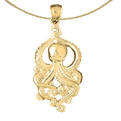 Sterling Silver Octopus Pendant (Rhodium or Yellow Gold-plated)