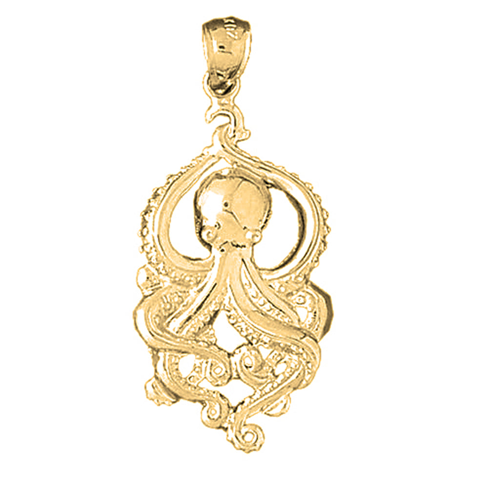 Yellow Gold-plated Silver Octopus Pendant