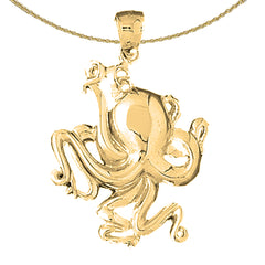 Sterling Silver Octopus Pendant (Rhodium or Yellow Gold-plated)
