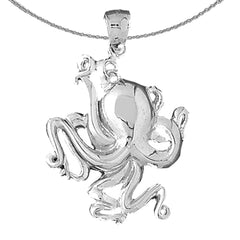 Sterling Silver Octopus Pendant (Rhodium or Yellow Gold-plated)