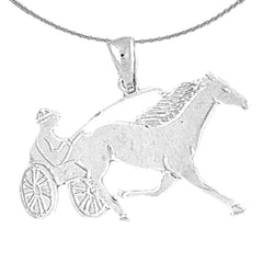 Sterling Silver Horse And Chariot Pendant (Rhodium or Yellow Gold-plated)