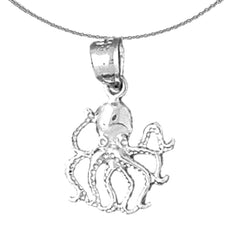 Oktopus-Anhänger aus Sterlingsilber (rhodiniert oder gelbvergoldet)