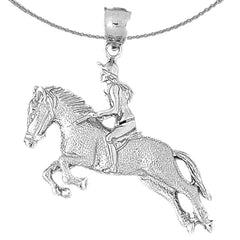 Sterling Silver Horse And Jockey Pendant (Rhodium or Yellow Gold-plated)