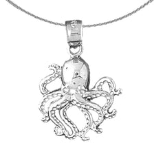 Oktopus-Anhänger aus Sterlingsilber (rhodiniert oder gelbvergoldet)