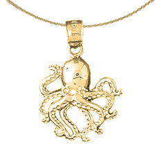 Oktopus-Anhänger aus Sterlingsilber (rhodiniert oder gelbvergoldet)