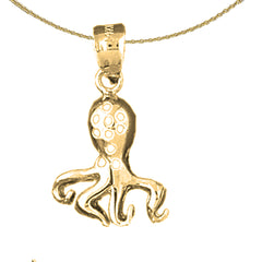 Sterling Silver Octopus Pendant (Rhodium or Yellow Gold-plated)