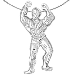 Bodybuilder-Anhänger aus Sterlingsilber (rhodiniert oder gelbgoldbeschichtet)