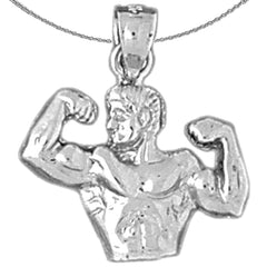 Bodybuilder-Anhänger aus Sterlingsilber (rhodiniert oder gelbgoldbeschichtet)