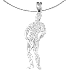 Sterling Silver Body Builder Pendant (Rhodium or Yellow Gold-plated)
