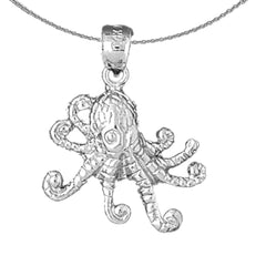 Sterling Silver Octopus Pendant (Rhodium or Yellow Gold-plated)