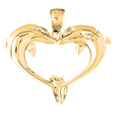 Yellow Gold-plated Silver Dolphin Heart Pendant