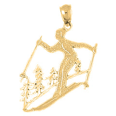 Yellow Gold-plated Silver Skier Pendant