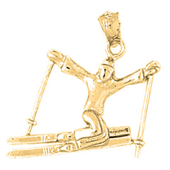 Yellow Gold-plated Silver Skier Pendant