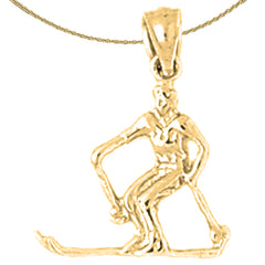 Sterling Silver Skier Pendant (Rhodium or Yellow Gold-plated)