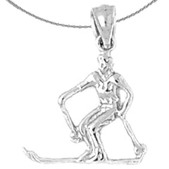 Sterling Silver Skier Pendant (Rhodium or Yellow Gold-plated)