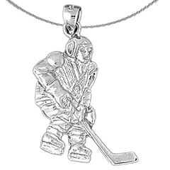 Sterling Silver Hockey Player Pendant (Rhodium or Yellow Gold-plated)