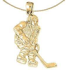 Sterling Silver Hockey Player Pendant (Rhodium or Yellow Gold-plated)