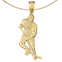 Sterling Silver Hockey Player Pendant (Rhodium or Yellow Gold-plated)