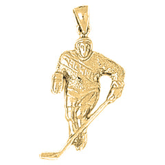 Yellow Gold-plated Silver Hockey Player Pendant