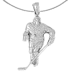 Sterling Silver Hockey Player Pendant (Rhodium or Yellow Gold-plated)