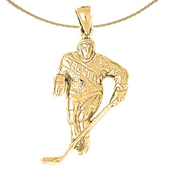Sterling Silver Hockey Player Pendant (Rhodium or Yellow Gold-plated)