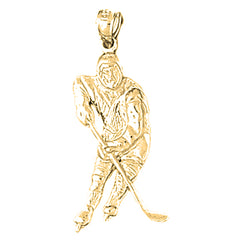 Yellow Gold-plated Silver Hockey Player Pendant