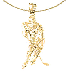 Sterling Silver Hockey Player Pendant (Rhodium or Yellow Gold-plated)
