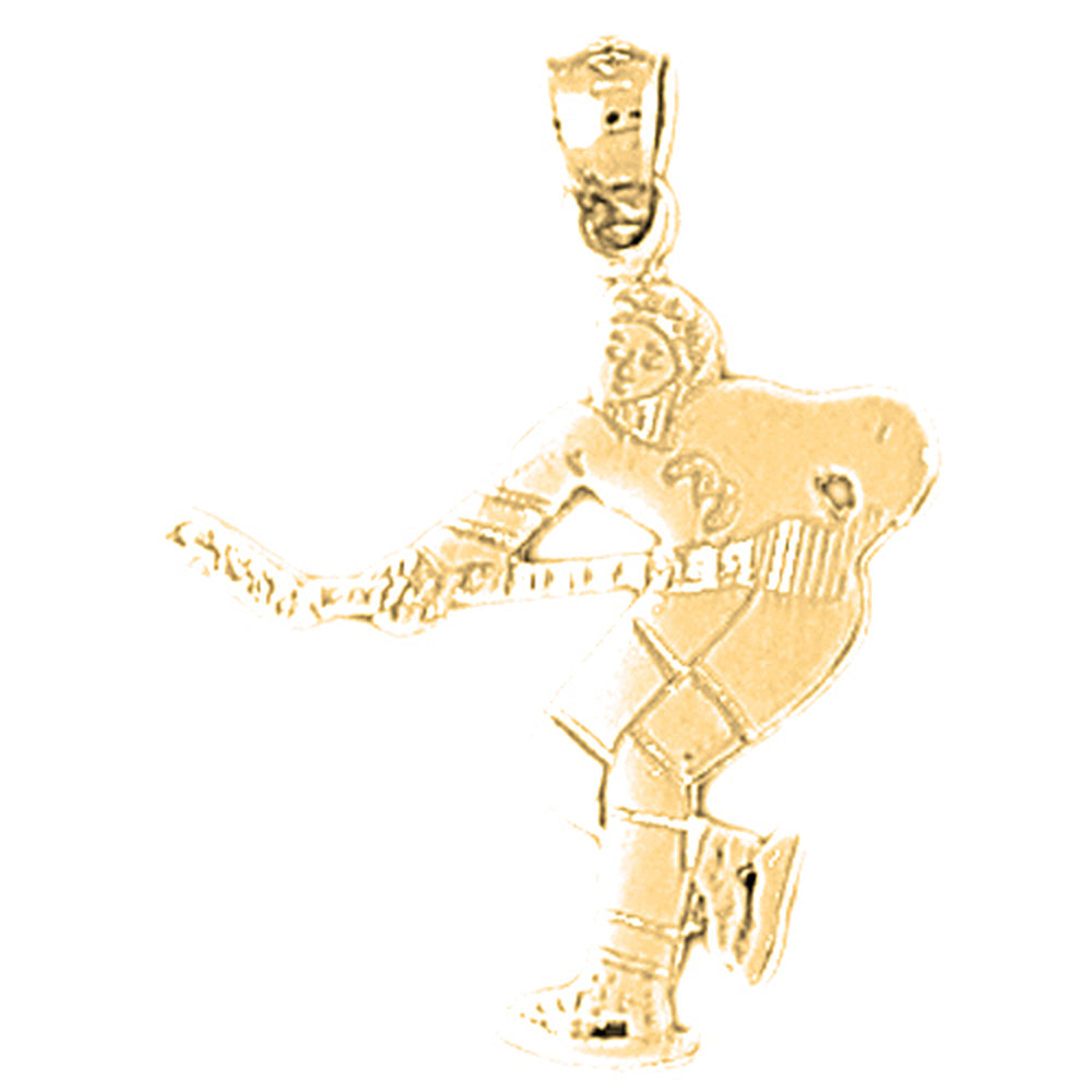 Yellow Gold-plated Silver Hockey Player Pendant