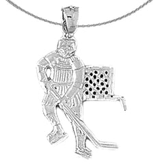 Sterling Silver Hockey Player Pendant (Rhodium or Yellow Gold-plated)
