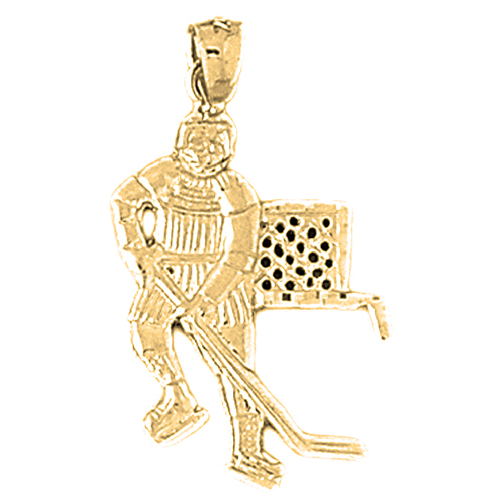 Yellow Gold-plated Silver Hockey Player Pendant