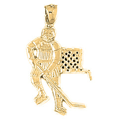 Yellow Gold-plated Silver Hockey Player Pendant