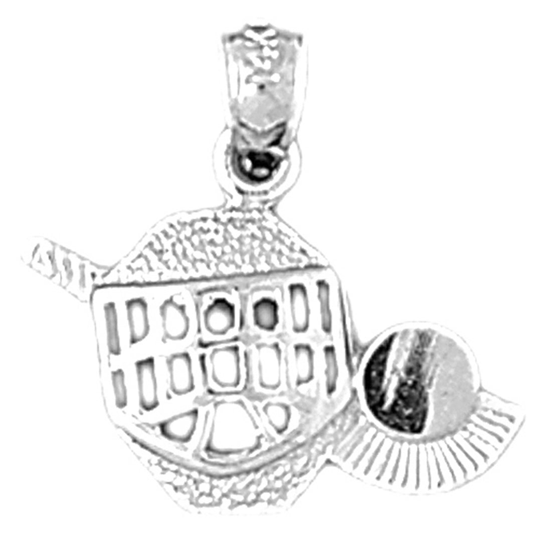 Sterling Silver Hockey Mask With Stick And Puck Pendant