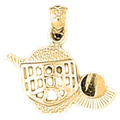 Yellow Gold-plated Silver Hockey Mask With Stick And Puck Pendant