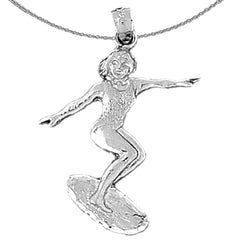 Sterling Silver Surfer Pendant (Rhodium or Yellow Gold-plated)
