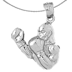 Sterling Silver Boxer Pendant (Rhodium or Yellow Gold-plated)