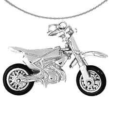 Sterling Silver 3D Dirt Bike Pendant (Rhodium or Yellow Gold-plated)