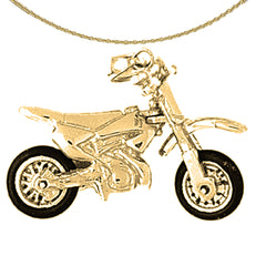 Sterling Silver 3D Dirt Bike Pendant (Rhodium or Yellow Gold-plated)