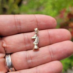 Sterling Silver Chess Knight Pendant (Rhodium or Yellow Gold-plated)