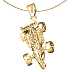 Sterling Silver Race Car Pendant (Rhodium or Yellow Gold-plated)